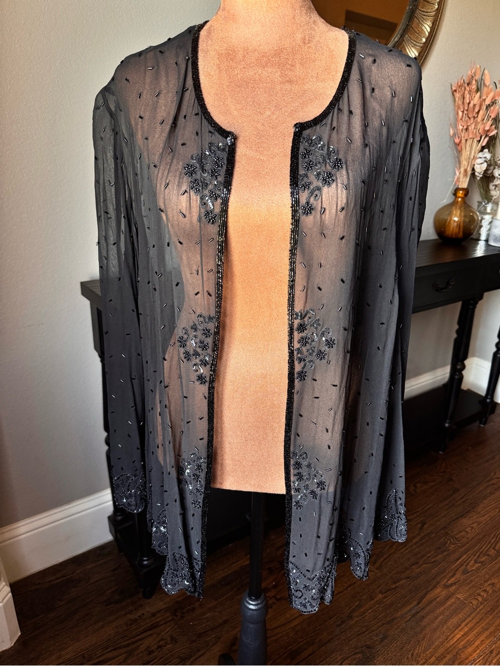 VTG MARINA Silk Chiffon Beaded Black Sheer Embellished Jacket